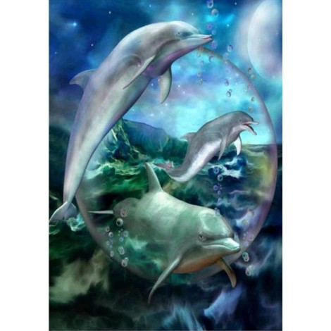 New Fantasy Dream Dolphin 5d Diy Cross Stitch Diamond Painting Kits UK QB6511