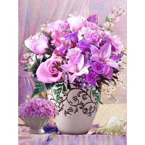 Popular Pink And Purple Flowers 5d Diy Diamond Painting Kits UK VM3542