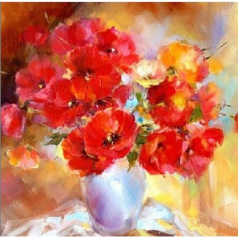 New Arrival Oil Painting Style Home Wall Decoration Red Flower 5d Diy Diamond Painting Kits UK VM2020
