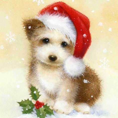 Cheap Winter Dog Wearing Christmas Hat 5d Diy Damond Cross Stitch Pattern UK VM1831