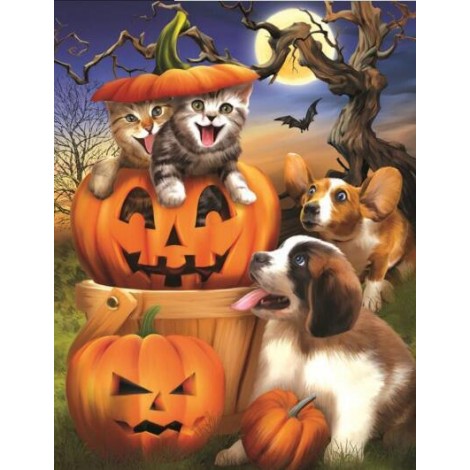 2019 New Hot Sale Halloween Cat Dog Pumpkin 5d Diy Rhinestone Stitch Kits UK VM4083