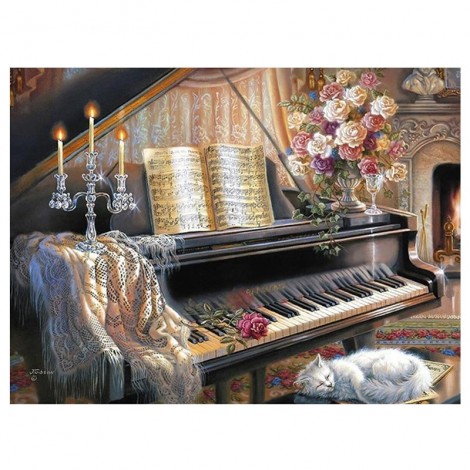 Cat And Piano Full Drill 5D Diy Diamond Painting Kits VM90790