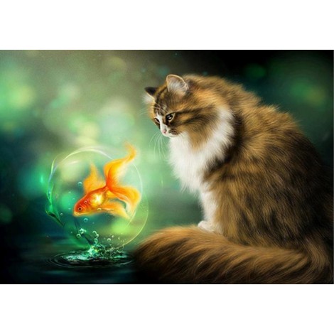 Cat Looking At Fish Full Drill 5D DIY Diamond Painting VM92318