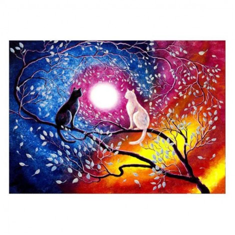 New Arrival Dream Night Cats On The Tree 5d Diy Crystal Diamond Painting Kits UK VM0020