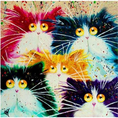 2019 Full Drill Square Modern Art Funny Cats 5D DIY Diamond Painting Kits UK VM3738