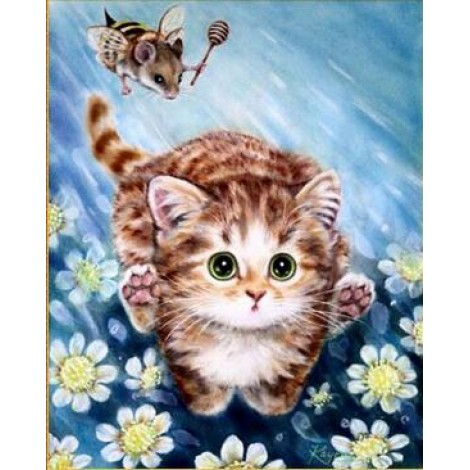 Beautiful Kitten In Garden Diy 5d Cross Stitch Rhinestone Painting UK VM1200