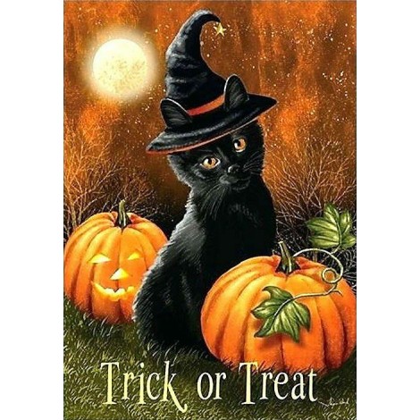 2019 New Hot Sale Halloween Magic Hat Cat And Pumpkin 5d Diamond Diy Paint Uk VM01302