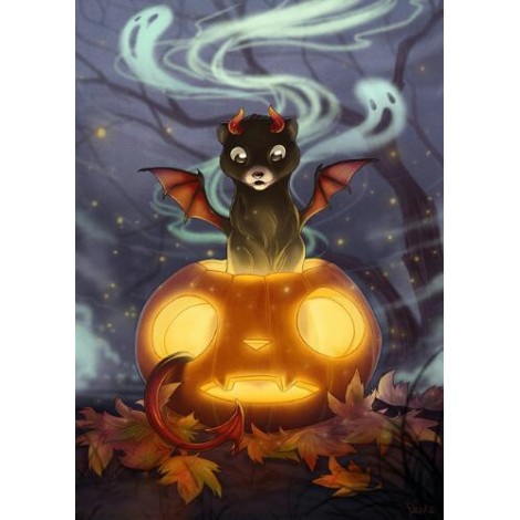 2019 New Hot Sale Halloween Cat Pumpkin 5d Diy Rhinestone Stitch Kits UK VM04084