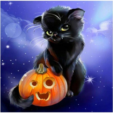 2019 New Hot Sale Black Cat Halloween Pumpkin 5d Diy Diamond Painting Kits UK VM1192