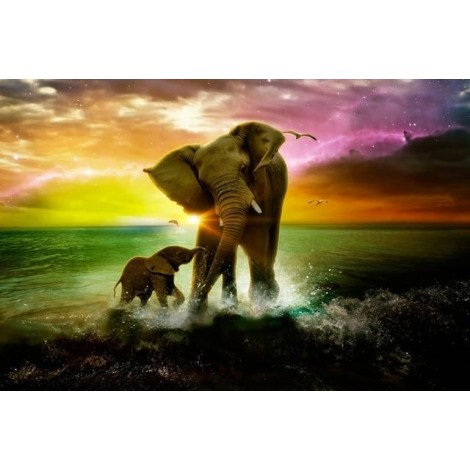 2019 New Dream Seaside Elephant 5d Diy Diamond Painting Kits UK VM9066