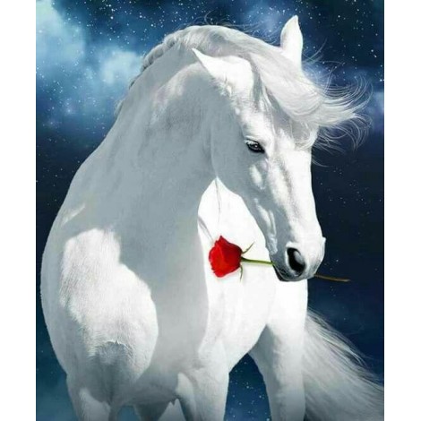 Full Drill 5D DIY Diamond Painting White Horse VM91077
