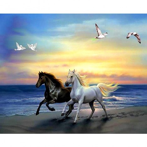 Cheap Full Square Horse Running On Beach 5d Diy Diamond Art Stitch UK VM1504