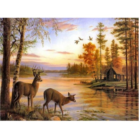 2019 New Hot Sale Landscape Deer Decor 5d Diy Diamond Painting Kits UK VM9102