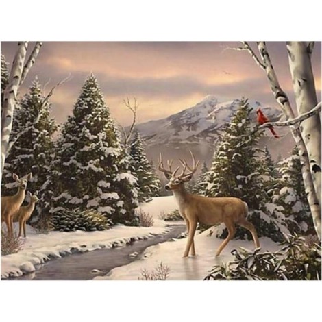 2019 Winter Landscape Snow Deer Wall Decorate 5d Diy Diamond Painting Kits UK VM9107