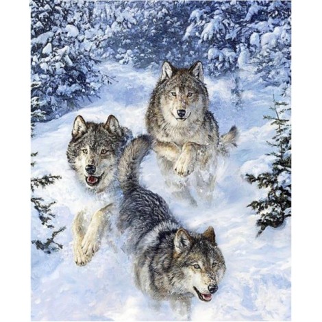 Oil Painting Style New Arrival 5d Diy  Diamond Painting Snow Wolf UK VM8623