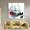New Oil Painting Style Wolf Rose Pattern 5d Diy Cross Stitch Diamond Painting Kits UK QB6574