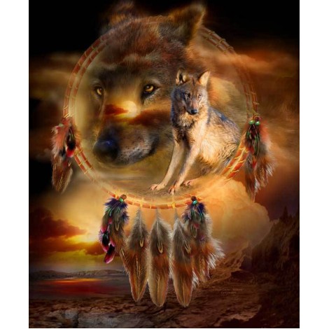 2019 Dream Wolf Catcher Portrait 5d Diy Diamond Painting Kits UK VM8154