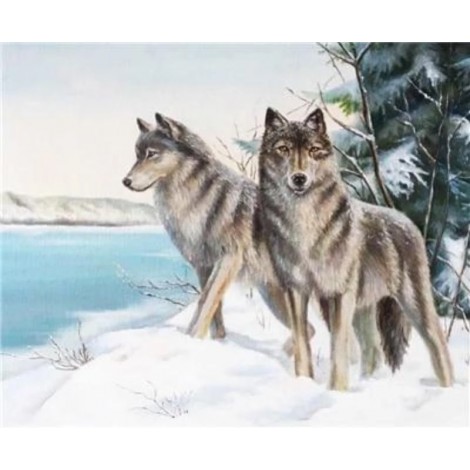 2019 Two Wolves In Winter Diy 5D Mosaic Diamond Painting UK VM5001