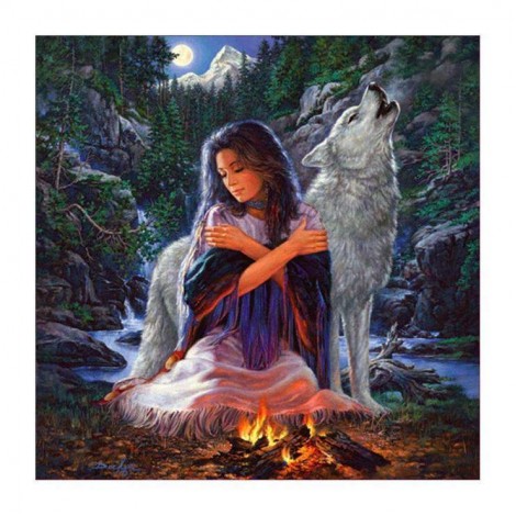 Popular Watercolor Beauty And Wolf Diamond Painting Kits UK AF9334