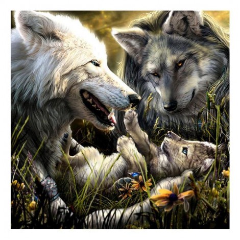 Best Oil Painting Style Wolf Family 5d Diy Cross Stitch Diamond Painting Kits UK QB6639