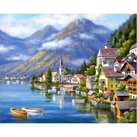 2019 Hot Sale Landscape Seaside Town Diy 5D Mosaic Diamond Painting Kits UK VM5017