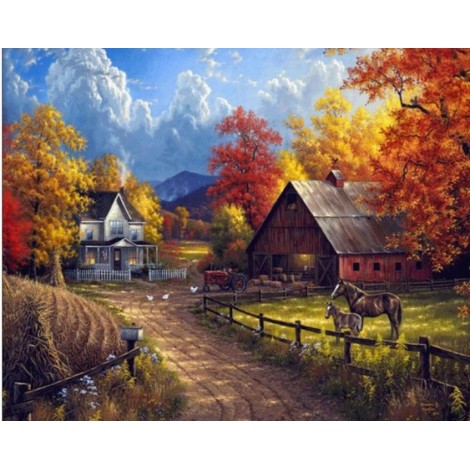 Autumn Series Oil Painting Styles Beautiful Cottage Diamond Painting Kits Af9609