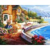 2019 Oil Painting Style Seaside Cottage Diy 5d Diamond Painting Kits UK QB5358