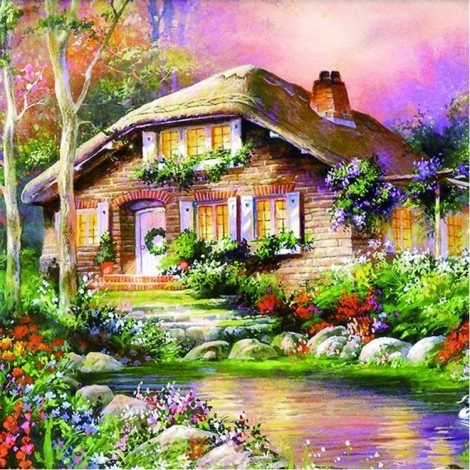 2019 Oil Painting Style Mosaic Cross Stitch Cottage 5d Diy Diamond Painting Kits UK VM98374