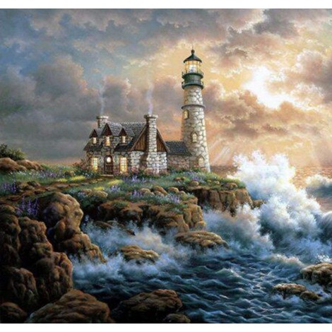 2019 Oil Painting Style Lighthouse Diy 5D Mosaic Diamond Painting Kits UK VM5023