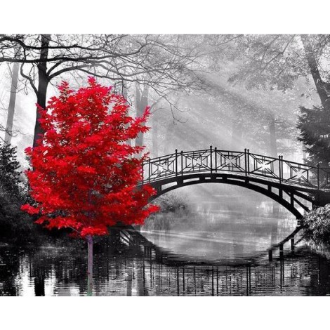Red Tree And Bridge Full Drill 5D DIY Diamond Painting Kits UK VM92220