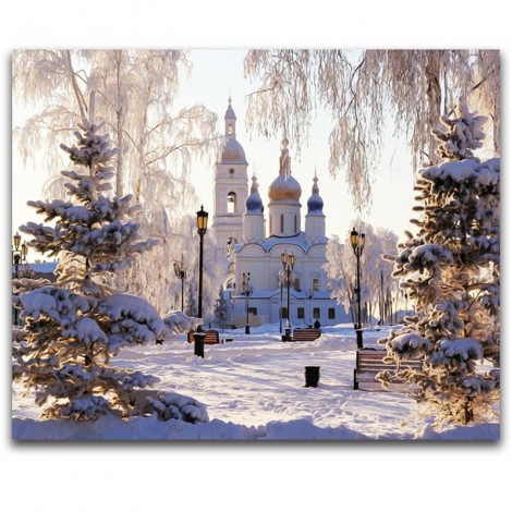 Winter Full Drill Snow Castle 5D Diy Cross Stitch Diamond Painting Kits UK NA0021