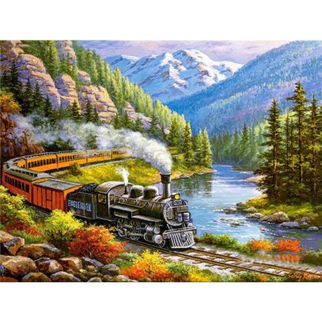 Oil Painting Style Train 5D DIY Embroidery Cross Stitch Diamond Painting Kits UK NB0110