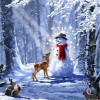 Landscape Christmas Snowman Cross Stitch VM92021