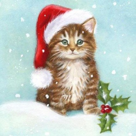 Cheap Cute Kitten Wearing Christmas Hat 5d Diy Diamond Cross Stitch Pattern UK VM1828