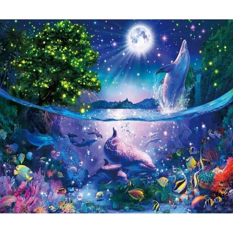5d Dream Colorful Night Sky Dolphin Diy Diamond Painting Set UK VM07766