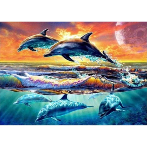 New Oil Painting Style Dolphin 5d Diy Cross Stitch Diamond Painting Kits UK QB6514
