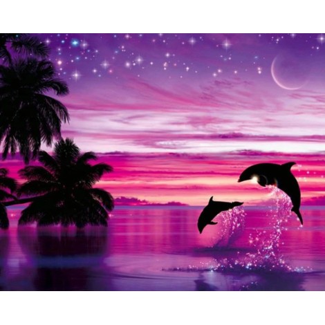 2019 Dream Dolphins Under Night Sky 5d Diy Diamond Painting Kits UK VM7898