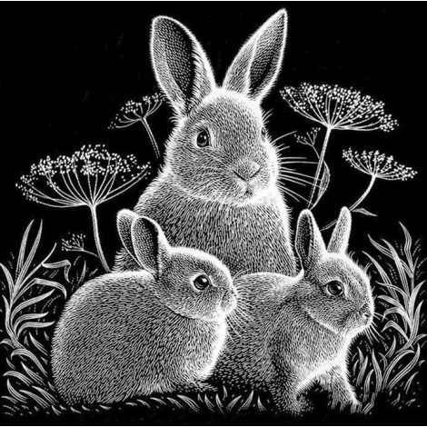 Black White Full Square Drill Rabbit Family 5D Diy Diamond Painting Kits UK NA0259