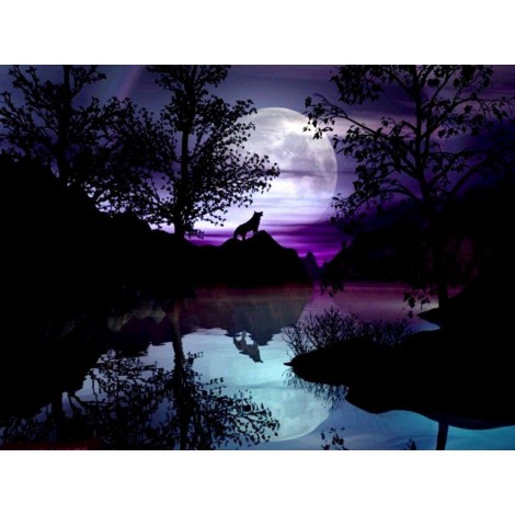 Dream Night View & Wolf 5D Diy Diamond Painting Kits UK VM90926