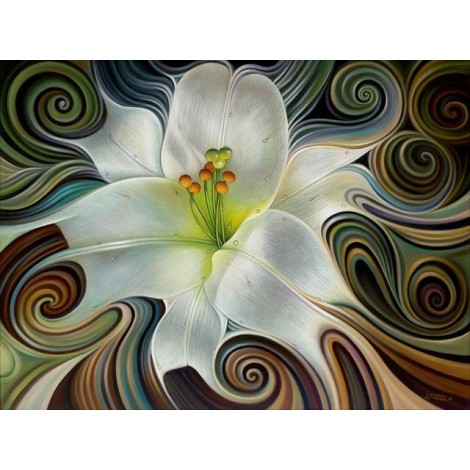 Modern Art White Abstract Flower Pattern 5d Diy Diamond Painting Kits UK VM79864