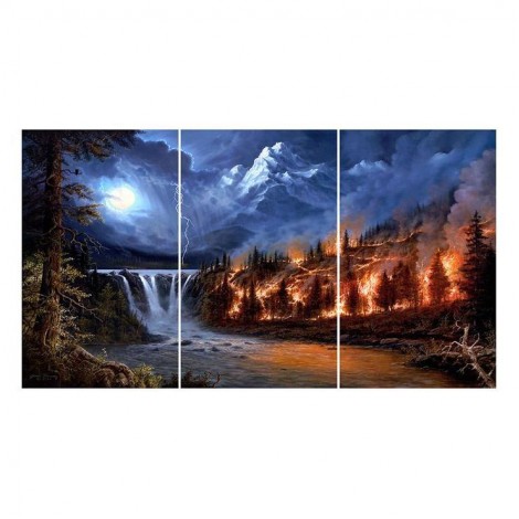 Multi Panel Dream Falls Landscape 5D DIY Full Drill Diamond Painting Kits UK QB8056