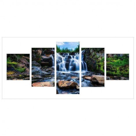 Multi Panel Landscape Waterfall Embroidery 5D DIY Full Drill Diamond Painting Kits UK QB8059