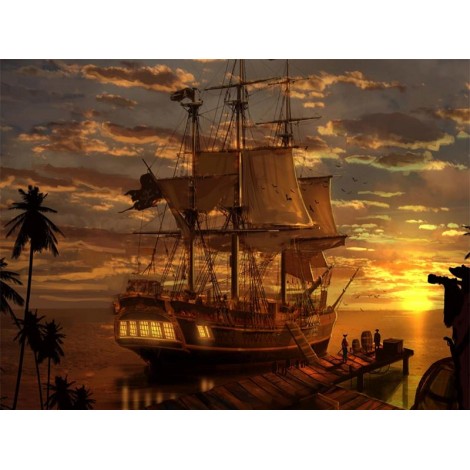 Oil Painting Style Pirate Ship 5d Diy Embroidery Cross Stitch Diamond Painting Kits UK NA0899