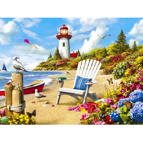Oil Painting Style Summer Beach 5D DIY Embroidery Diamond Painting Kits UK NA0874
