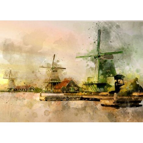 Oil Painting Style Full Square Drill Windmill Landscape Diamond Painting Kits UK NA0977