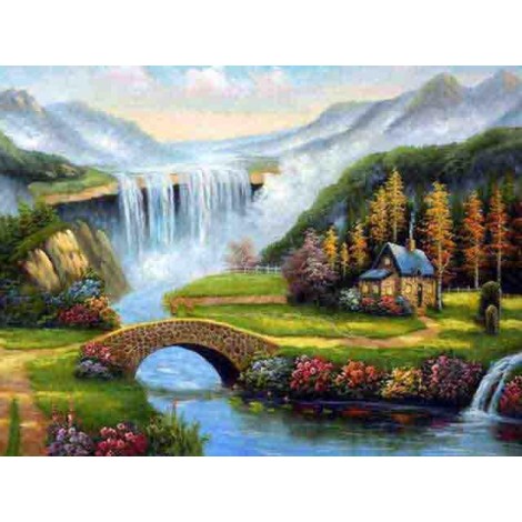 2019 Oil Painting Style Landscape Waterfall 5d Diy Diamond Painting Cartoon Kits UK VM03586
