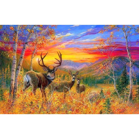 2019 Hot Sale Full 5d Diy Diamond Painting Kits UK Autumn Forest Landscape Deer VM20488