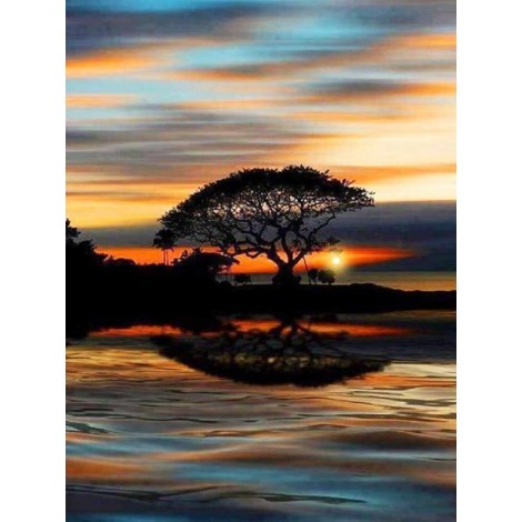 2019 Dream Lake Tree Sunset 5d Diy Diamond Painting Kits UK VM9698