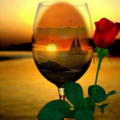 New Popular Glass Sunset Pattern 5d Diy Diamond Painting Kits UK QB8209