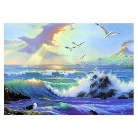 Oil Painting Style Sea Wave 5d Diy Diamond Painting Kits UK VM7390